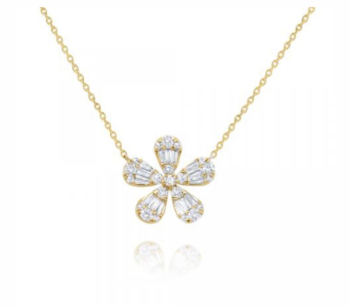 14K Gold Diamond Flower Pendant, 14k Gold Diamond Flower Necklace